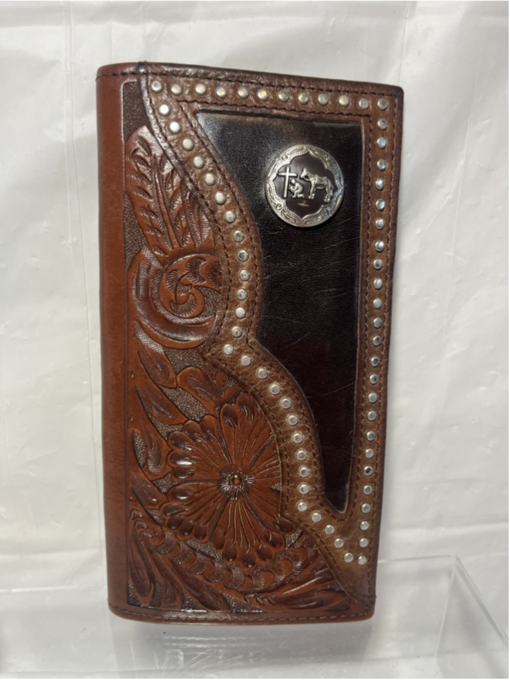 3D Belt company Embossed Leather Wallet Concho bifold long western